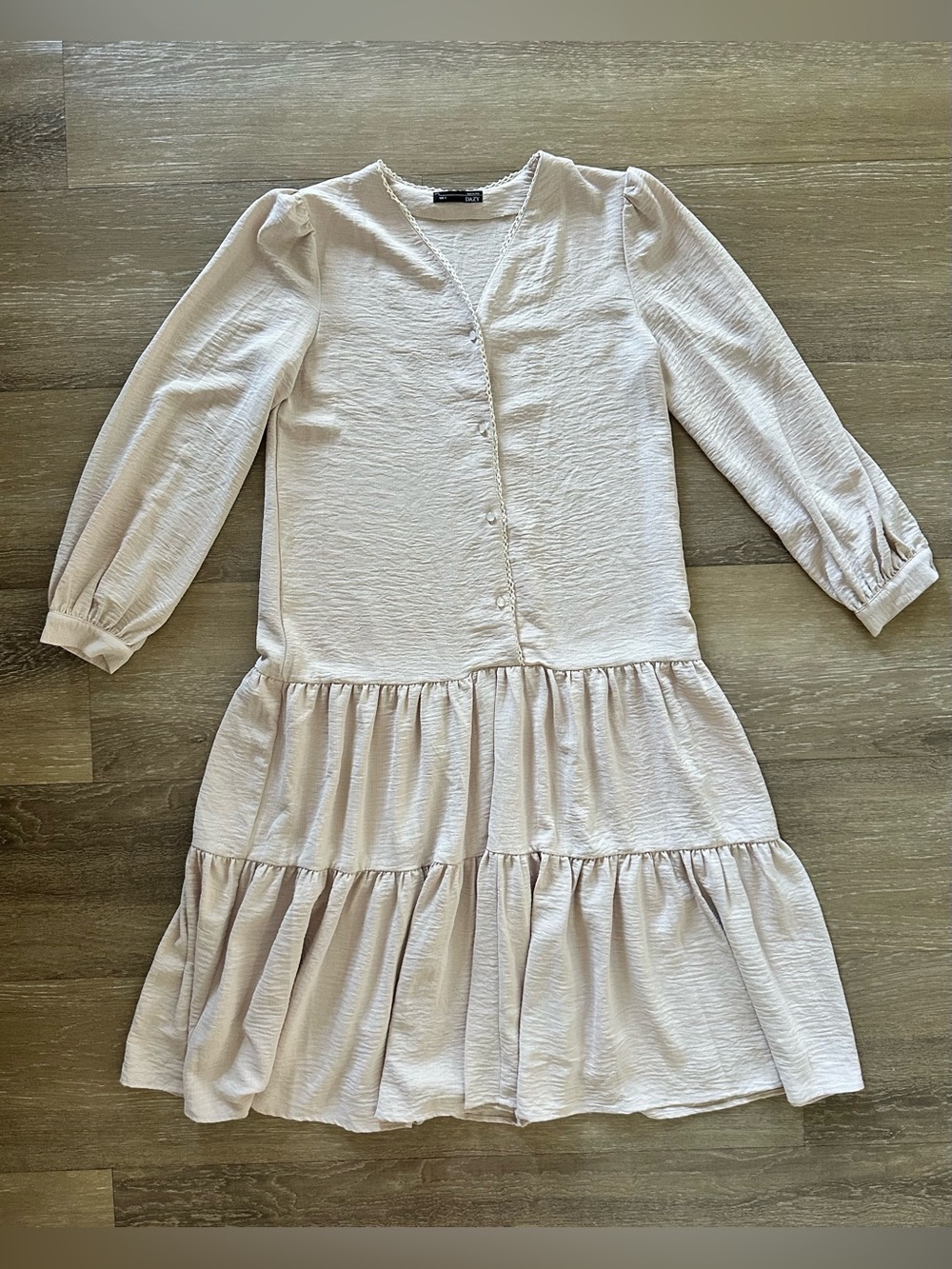 Tiered Button-Front Midi Dress in Cream